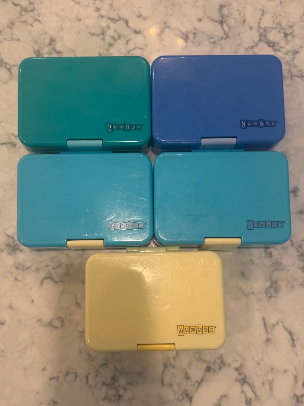 Set of 5 Yunbox Snackbox Bento/Storage Boxes in Blue, Teal & Yellow